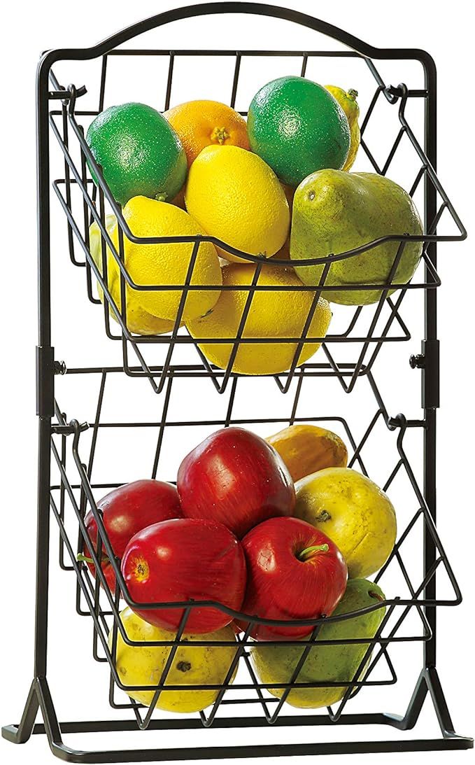 SunnyPoint 2-Tier Metal Mini Countertop Fruit Storage Basket, Antique Black | Amazon (US)
