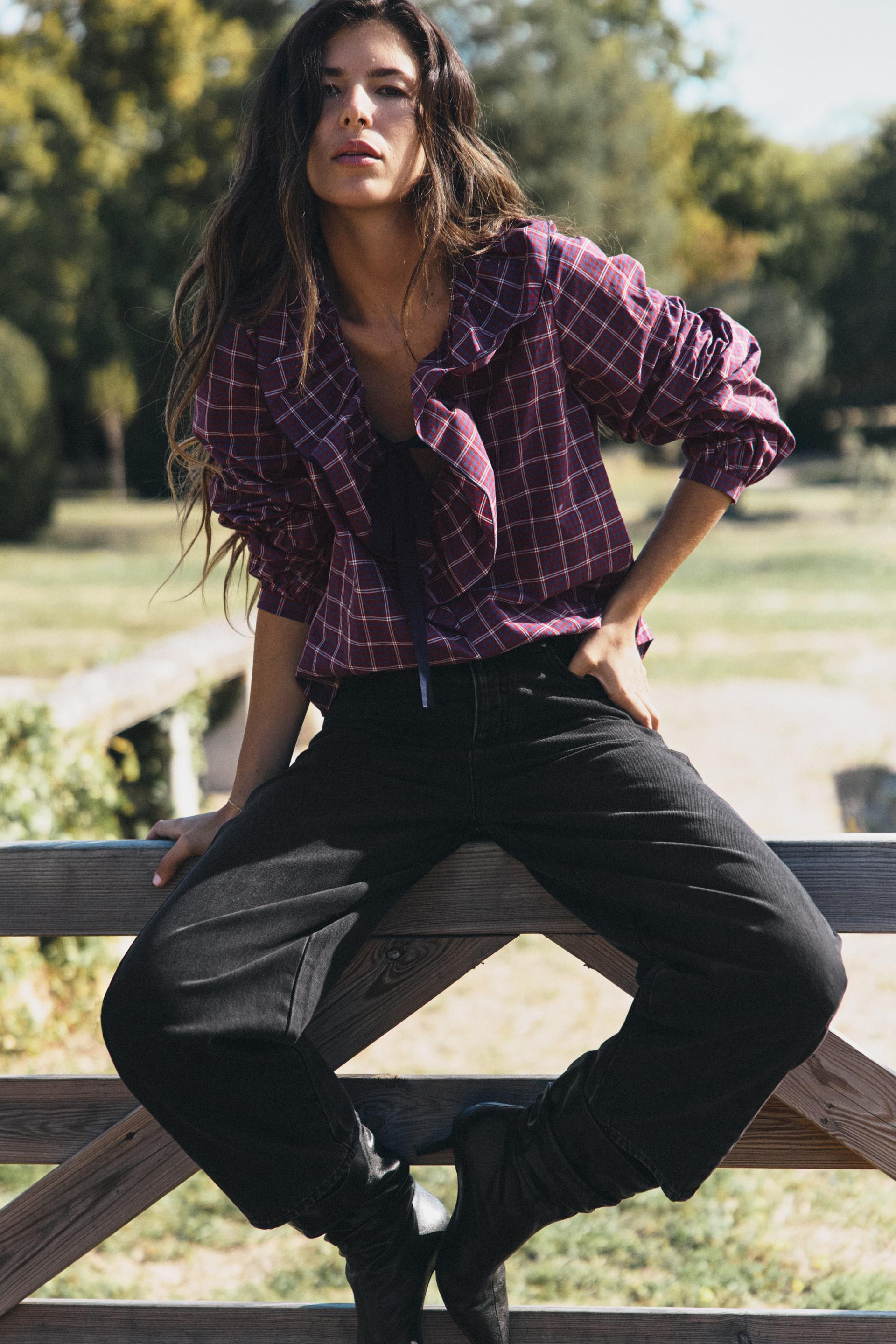 Zara - Checked Bow Blouse - Red / Navy - Xl - Woman | Zara Canada