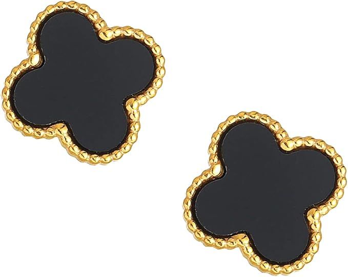 Clover Earrings，Stud Earrings For Women, Titanium Earrings Hypoallergenic 18K Gold Plated,Cute ... | Amazon (US)