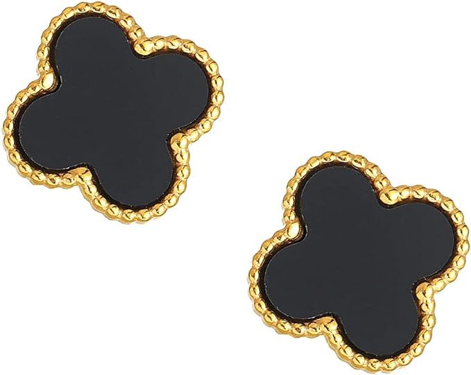 Clover Earrings，Stud Earrings For Women, Titanium Earrings Hypoallergenic 18K Gold Plated,Cute ... | Amazon (US)