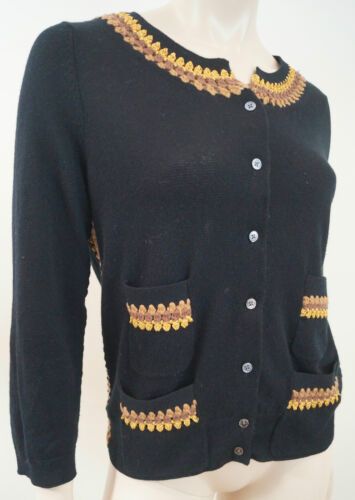 MARC JACOBS Black Cashmere Blend Gold & Brown Trim Long Sleeve Cardigan Top Sz:M  | eBay | eBay AU