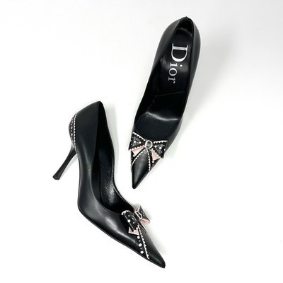 Vintage Christian Dior Galliano Y2K Leather Bow High Heels Pumps Black Pink 37 7 | eBay US