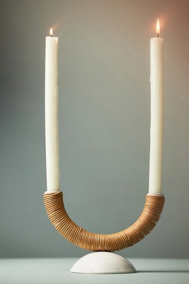 Kaia Dual Rattan Candleholder | Anthropologie (US)