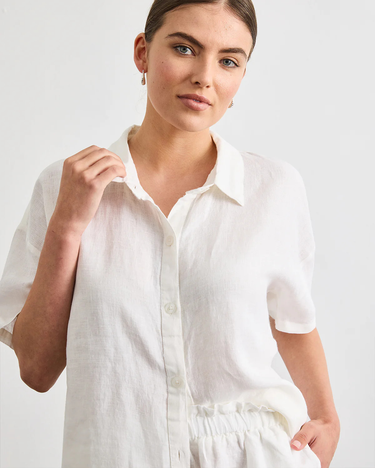 Marina Short Sleeve Shirt in White | Bedthreads US