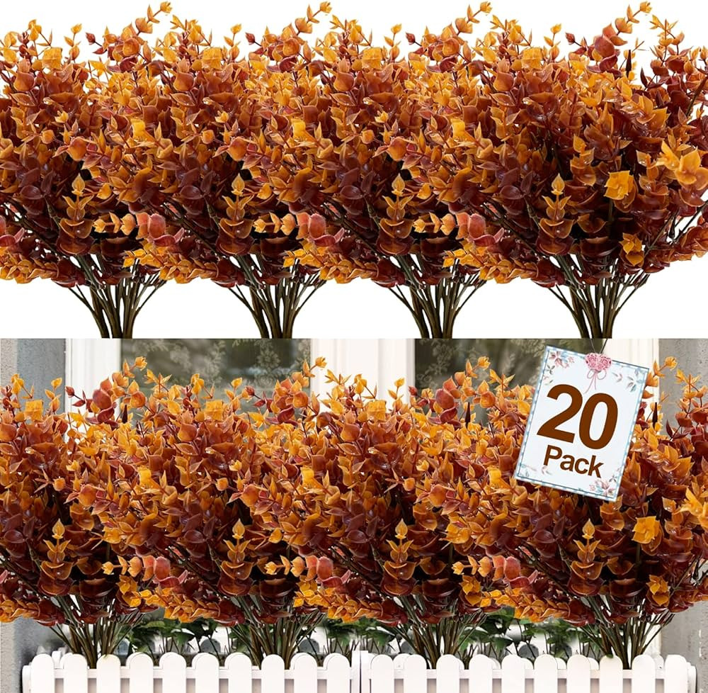 TURNMEON 20 Bundles Outdoor Artificial Fall Flowers Plants Fall Decorations - UV Resistant Plasti... | Amazon (US)