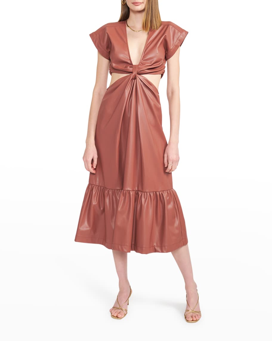 Lana Cutout Vegan Leather Midi Dress | Neiman Marcus