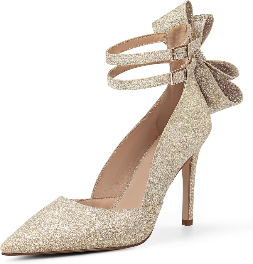 MUCCCUTE High Heels with Bow Back Sexy Stiletto Close Pointed Toe Pumps Sparkly Buckle Sandals fo... | Amazon (US)