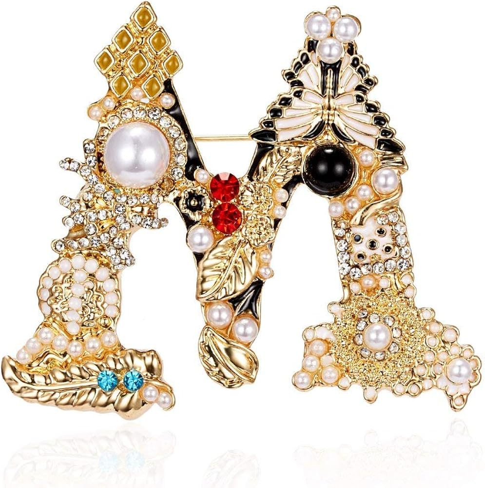 RINHOO Crystal Pearl Initial Brooch Gold Plated Enamel Colorful Letter Alphabet Breastpin Pin Jew... | Amazon (US)