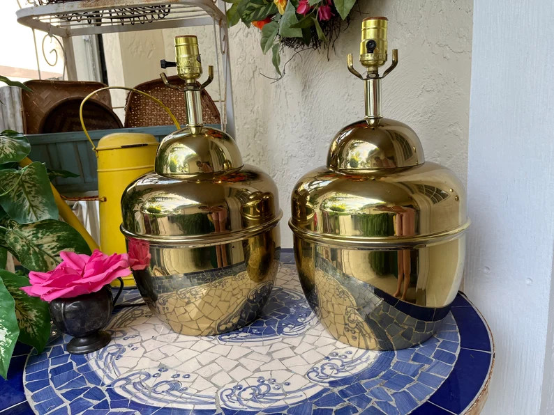 Pair of Vintage Brass Ginger Jar Lamps Pair of Brass Squat - Etsy | Etsy (US)