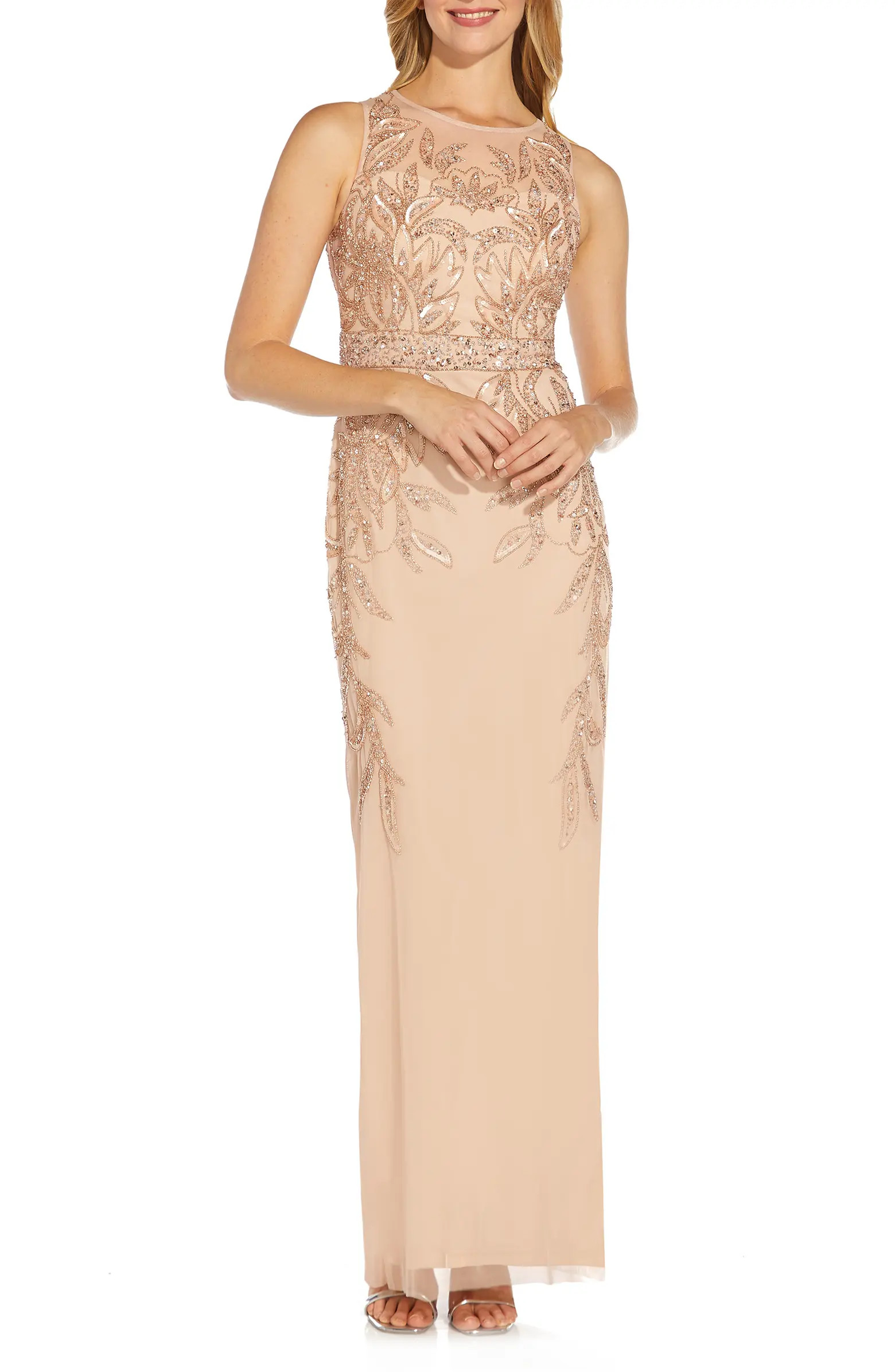 Adrianna Papell Beaded Mesh Column Gown | Nordstrom | Nordstrom