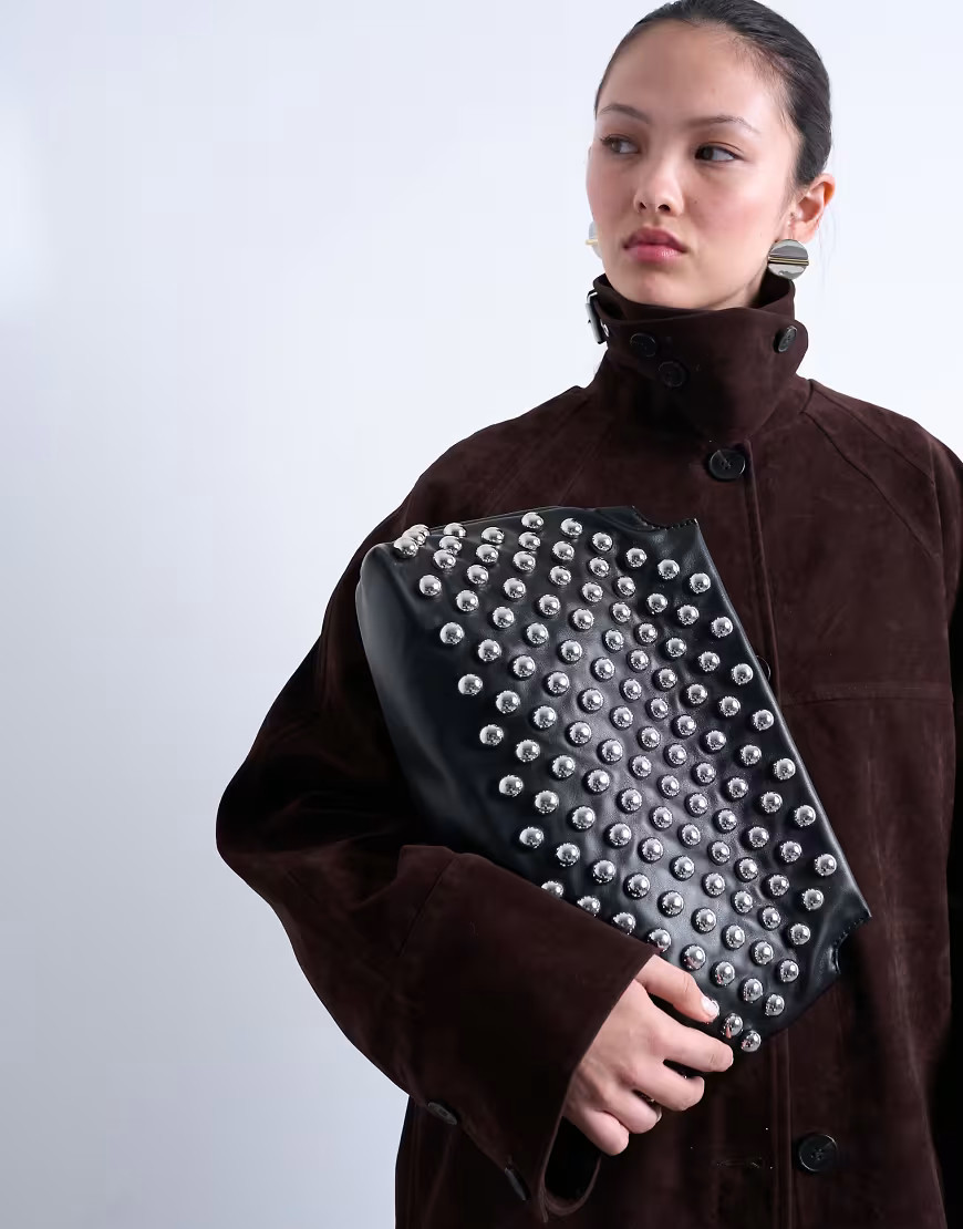 Topshop Gideon studded clutch bag in black | ASOS (Global)