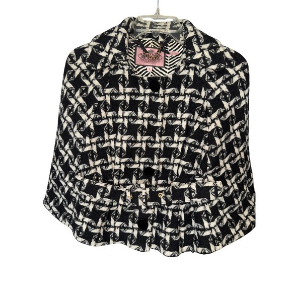 JUICY COUTURE Black Angel Twisted Belt Houndstooth Cape Cardigan Shrug Jacket P | Poshmark