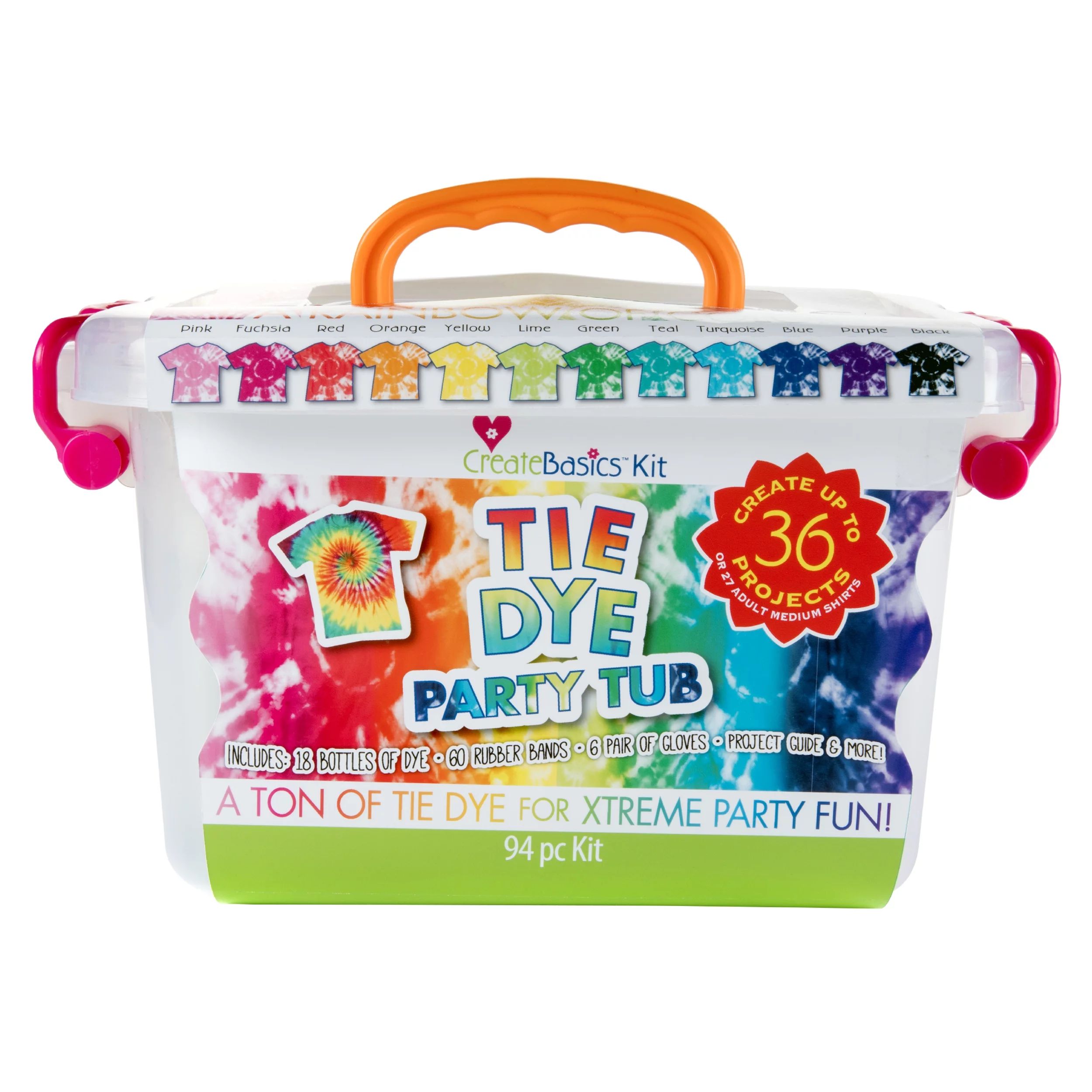 Create Basics Tie Dye Party Tub Kit - Rainbow Tie Dye Kit with 14 Color, 4 Refills, Gloves and Ru... | Walmart (US)