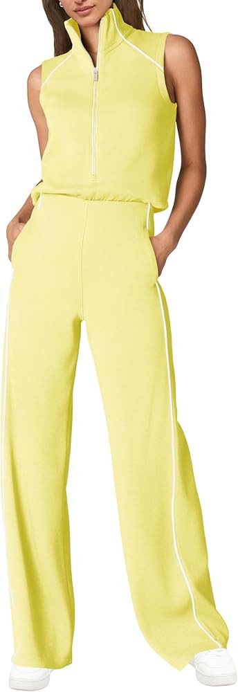 SENSERISE Womens Summer Jumpsuits Dressy Casual Sleeveless Mock Neck Top Wide Leg Pants Romper wi... | Amazon (US)