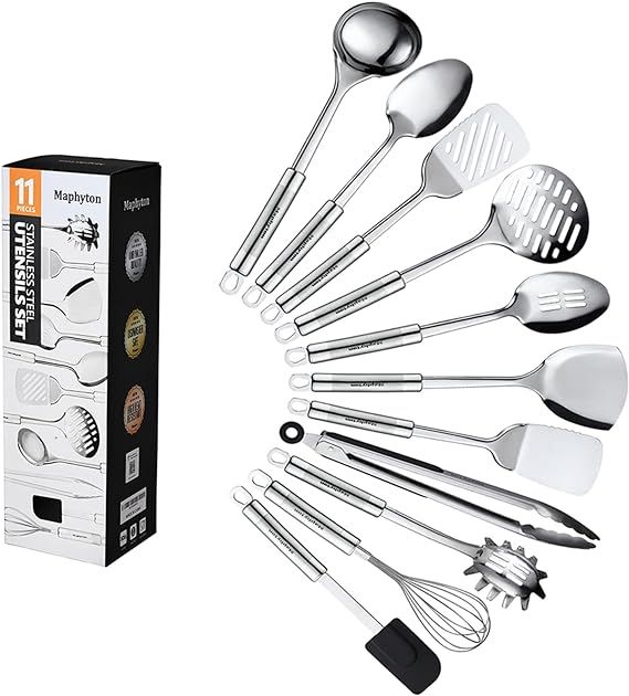 Maphyton Cooking Utensil Set, 11 PCS Stainless Steel Kitchen Utensil Set, Nonstick Kitchen Gadget... | Amazon (US)