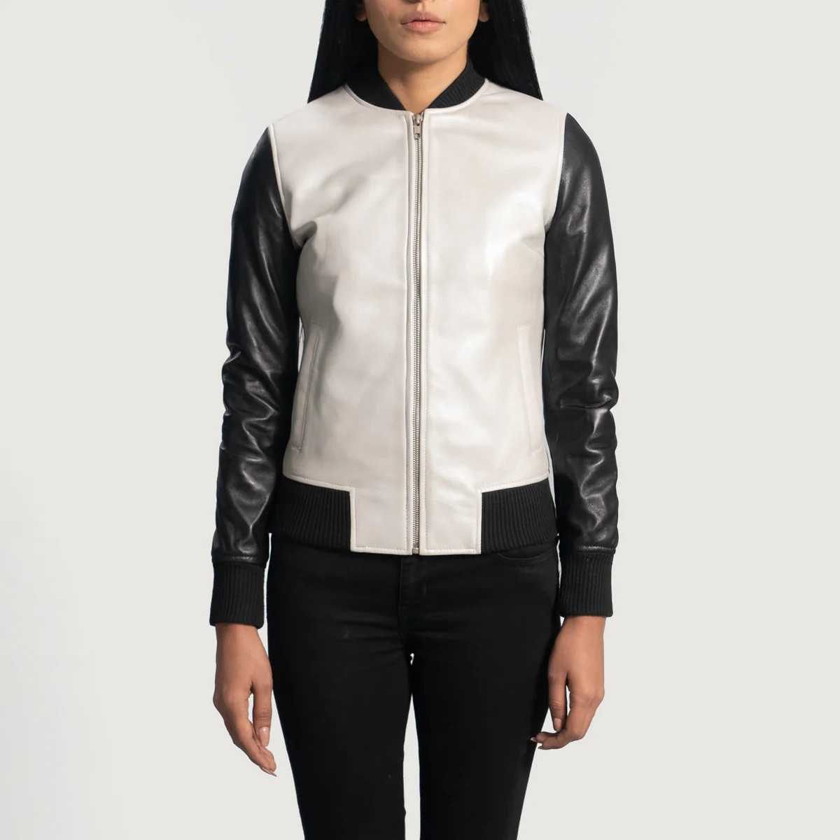 Women's Cole Silver Leather Bomber Jacket | The Jacket Maker