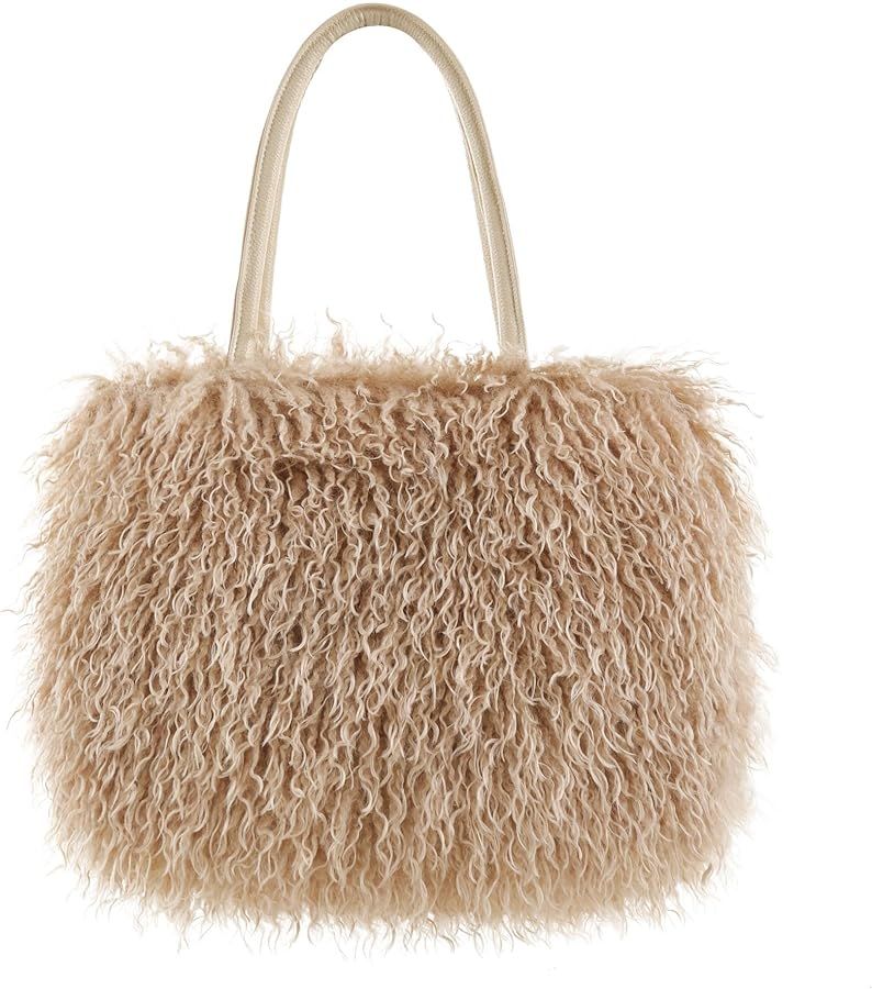 Women's Fuzzy Tote Bag Curly Handbag Furry Shoulder Bag Large Top Handle Purses Winter | Amazon (US)
