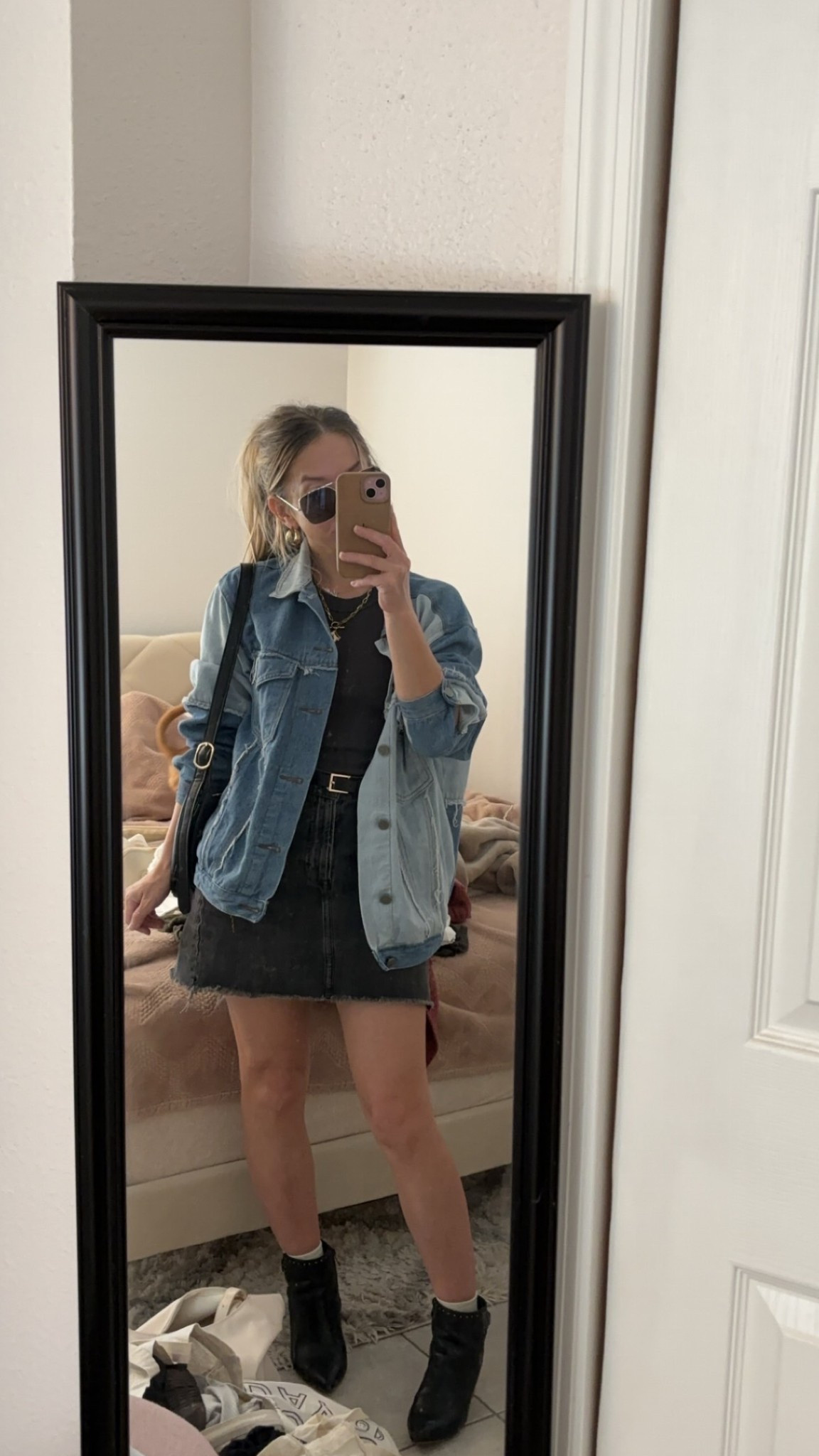 Casual denim on denim outfit👖 linked similar denim jackets & black skirts! 

#LTKootd