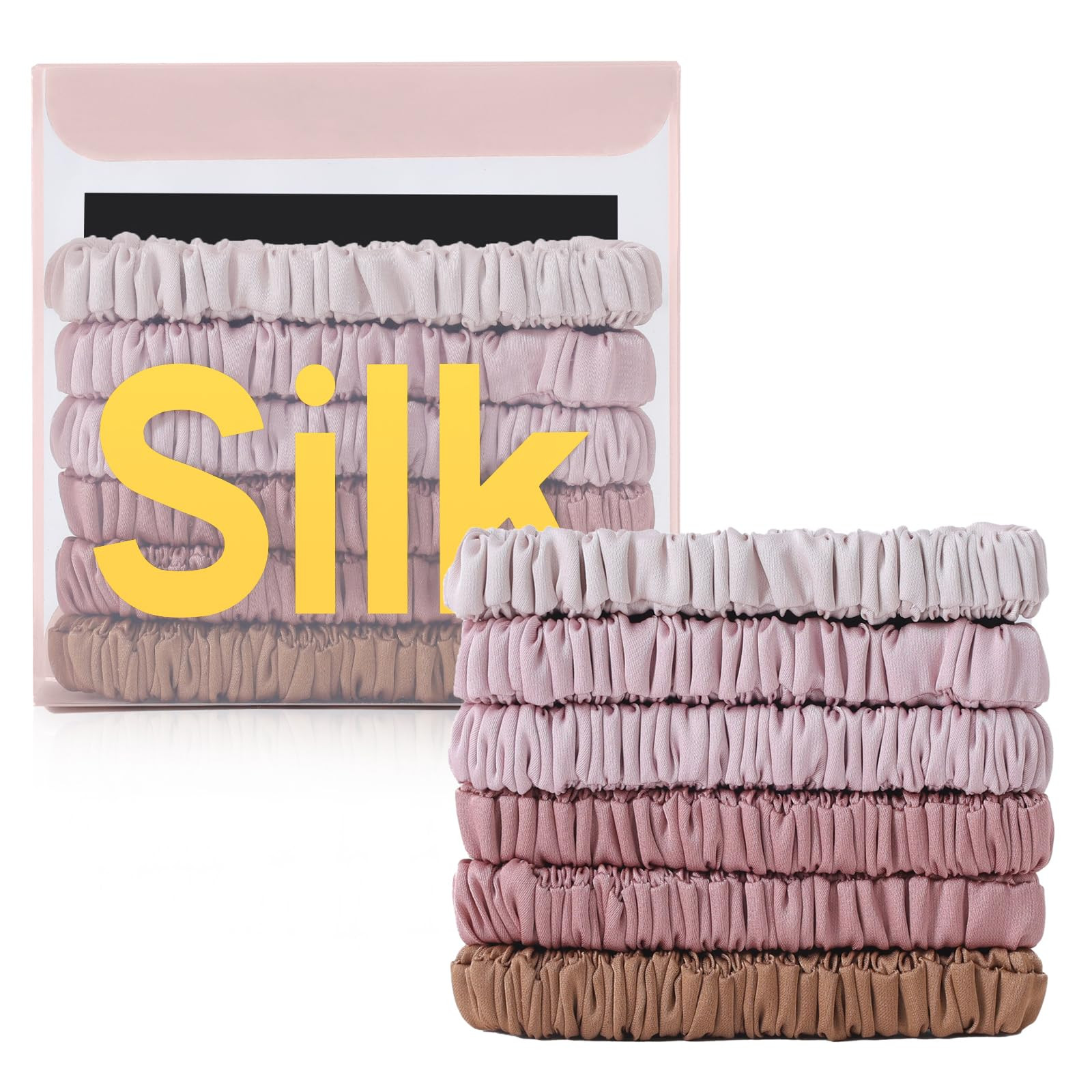 6Pcs Silk Hair Ties Small 22 Momme 100% Pure Mulberry Silk Scrunchies for Women Girls Thin Skinny... | Amazon (US)