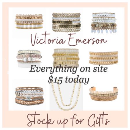 Sale
$15 on everything 
Victoria Emerson Sale just in time to stock up for Holiday gifts!!

Great girlfriend, sister, mom, teacher gifts!  I love these cuffs and bracelets and boy is this a great deal♥️🎁♥️🎁

Hurry to get best selection

#LTKHoliday #LTKstyletip #LTKsalealert