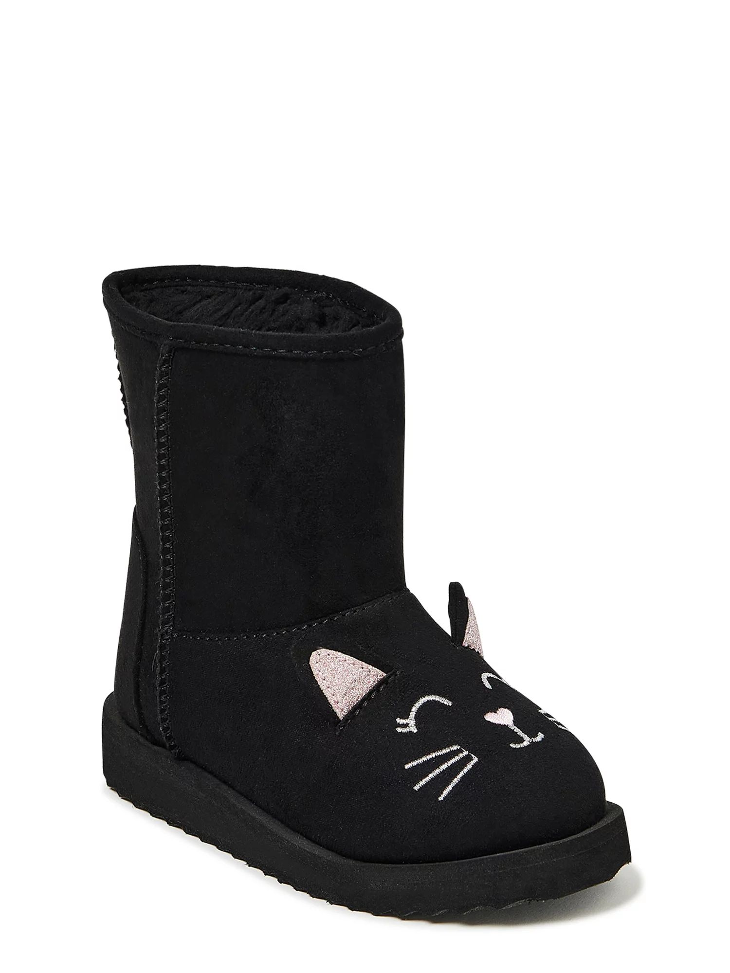 Wonder Nation Toddler Girl Black Cat Faux Shearling Winter Boot | Walmart (US)