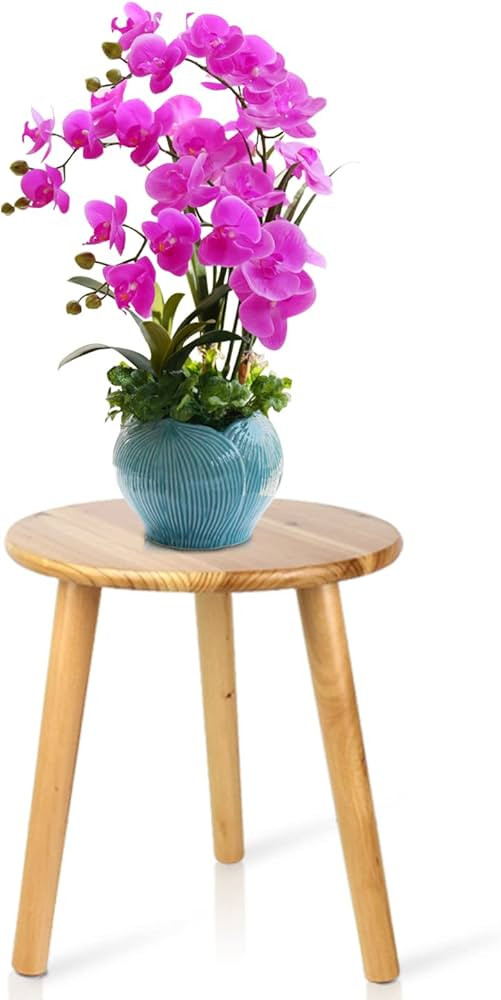 Mid Century Plant Table - Solid Wood Stool - Brown, 12 Inches (Tall Plant Stand and Holder) | Amazon (US)