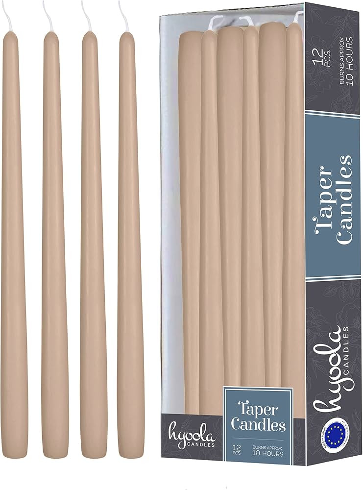 12 Pack Tall Taper Candles - 12 Inch Sahara Beige Dripless, Unscented Dinner Candle - Paraffin Wax w | Amazon (US)