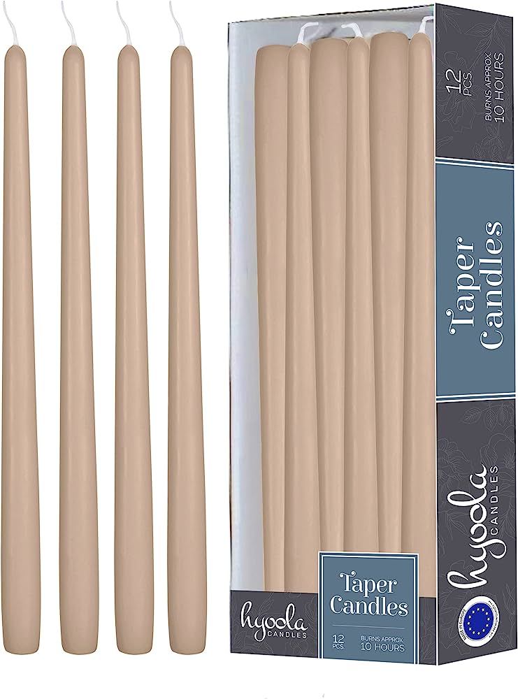 12 Pack Tall Taper Candles - 12 Inch Sahara Beige Dripless, Unscented Dinner Candle - Paraffin Wax w | Amazon (US)