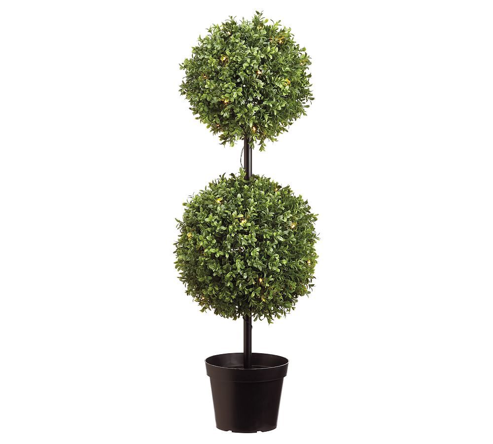 Faux Boxwood Double Ball Topiary Tree with LED Lights | Pottery Barn (US)