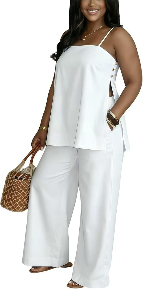 2 Piece Sets for Women Summer Outfits Sleeveless Tops and Wide Leg Pants Sets Sexy Jumpsuits Club... | Amazon (US)