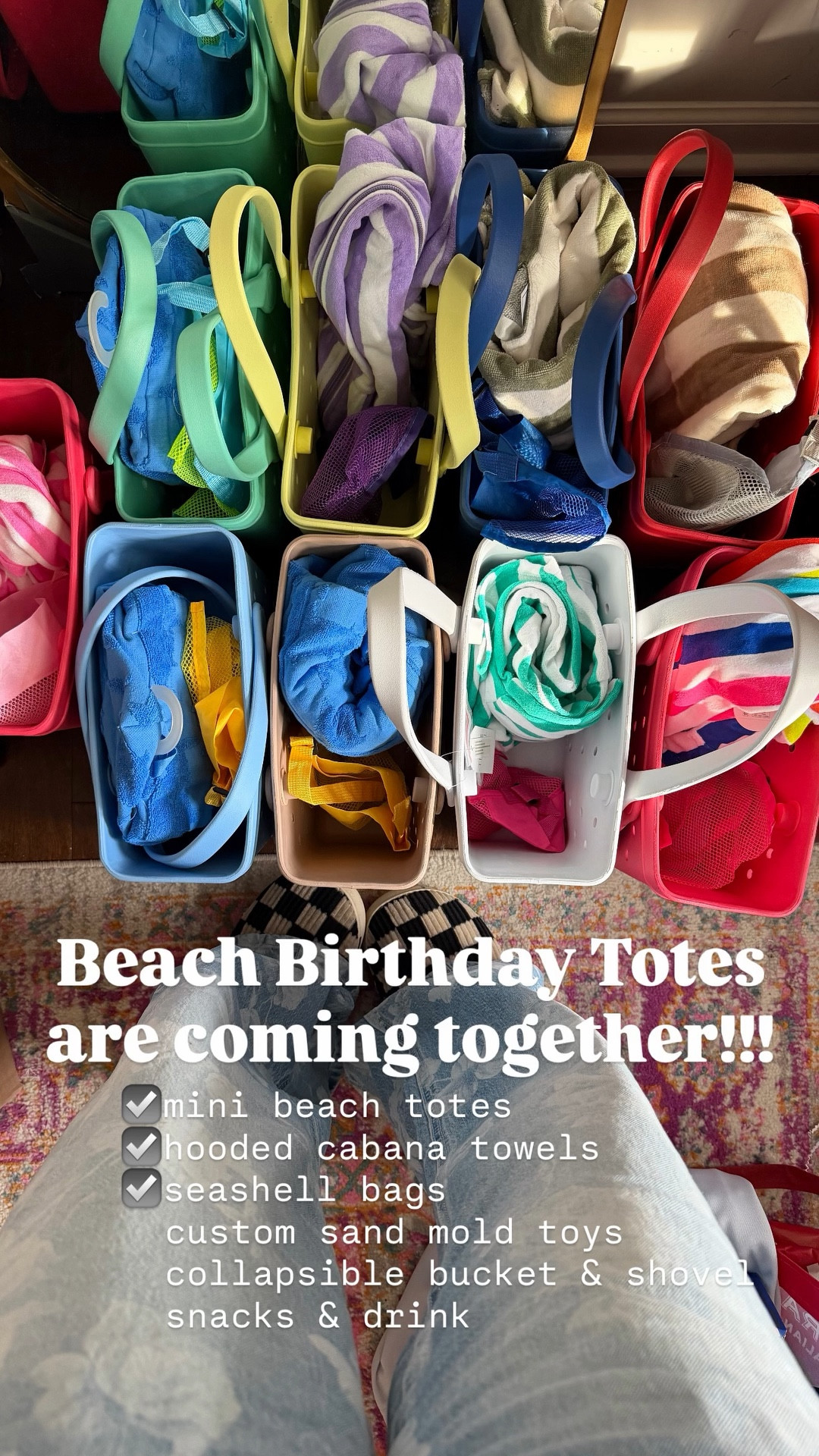 Beach Birthday Totes are coming together!!! ☑️mini beach totes
☑️hooded cabana towels
☑️seashell bags
  custom sand mold toys
  collapsible bucket & shovel
  snacks & drink