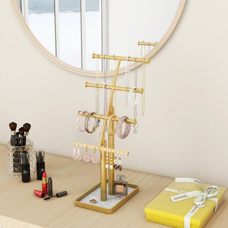 4-Tier Jewelry Organizer Stand for Necklace, Bracelet, Earring, 17 inch Tall Necklace Holder with... | Amazon (US)