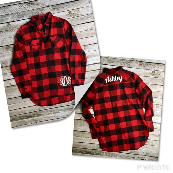 Monogrammed Flannel Shirts, Monogrammed Flannel Button Down, Monogrammed Shirt, Winter Wedding Bride | Etsy (US)