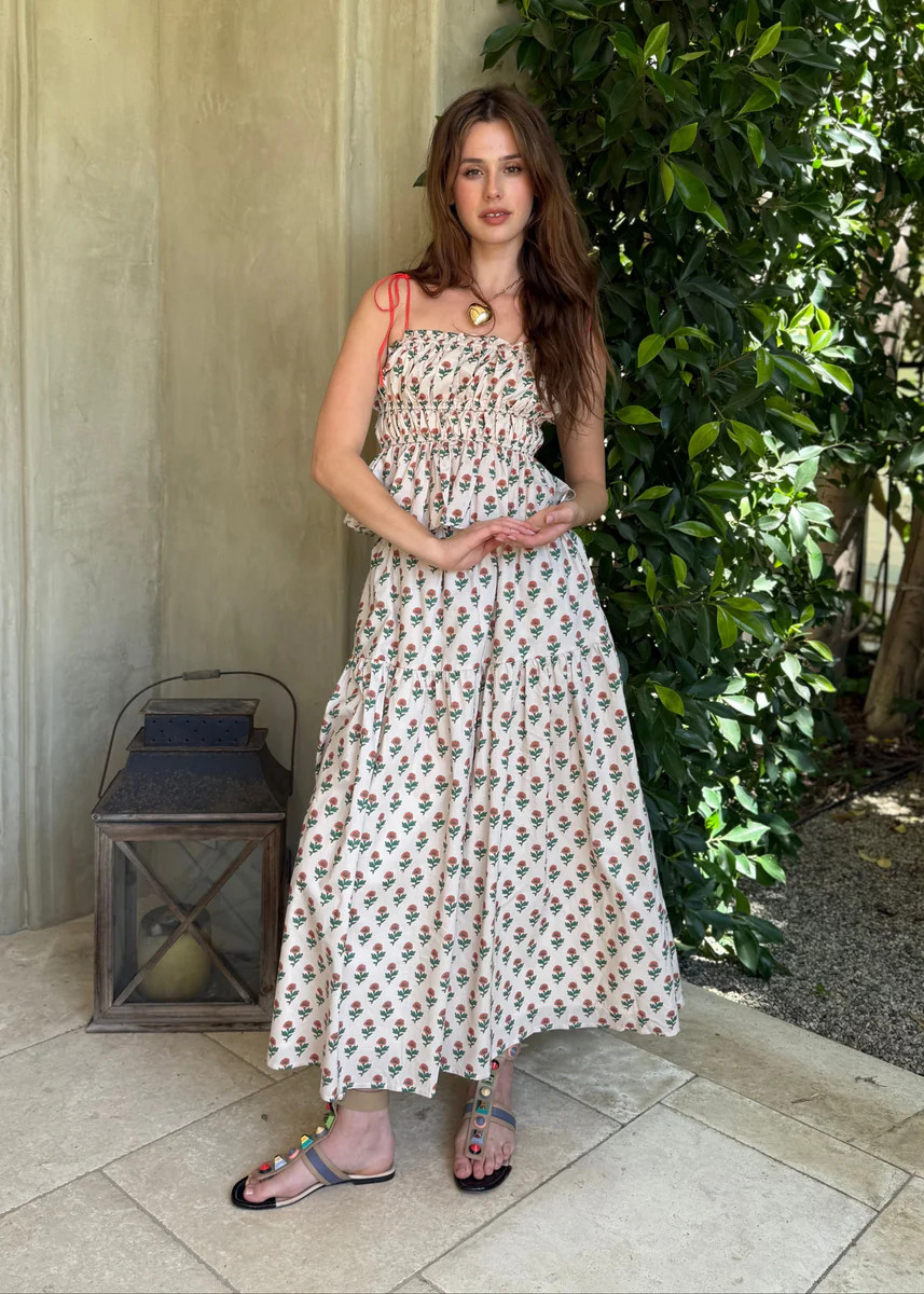 Poppy Floral Smocked Peplum Tie-Strap Tank Top | Benaar La