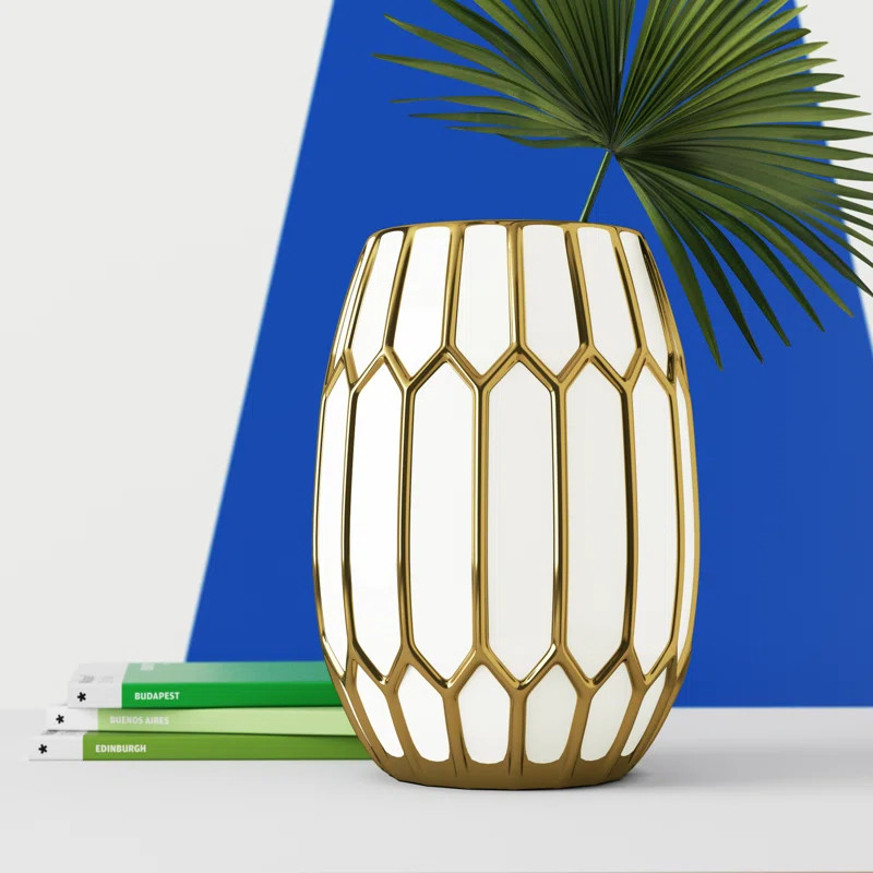 Weinberger Gold/White 9.5" Ceramic Table Vase | Wayfair North America