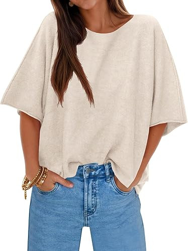Cicy Bell Womens Half Sleeve Sweaters Oversized Boat Neck Knitted Pullover Sweater Trendy Casual ... | Amazon (US)