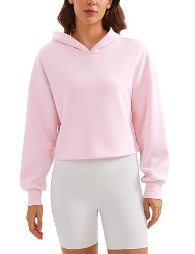 CRZ YOGA Womens SoftAura Cropped Hoodie Long Sleeve Hooded Sweatshirt Basic Workout Casual Pullover Hoodies Strawberry Pink X-Small | Amazon (US)