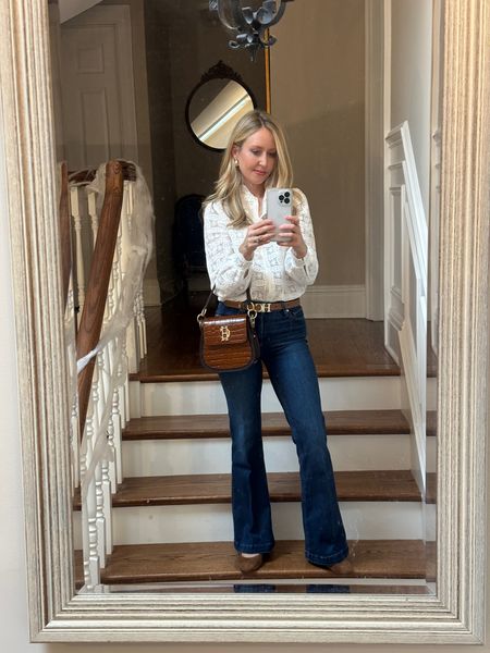 Family dinner out. Wearing Paige Genevieve jeans which run true to size  

Date night look, casual outfit, flare jeans. 


#LTKover40 #LTKstyletip #LTKSeasonal