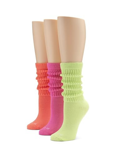 HUE Women’s Slouch Sock 3 Pair Pack, Soft Chunky Scrunch Socks, Stack Socks, Neon Pack, One Size | Amazon (US)