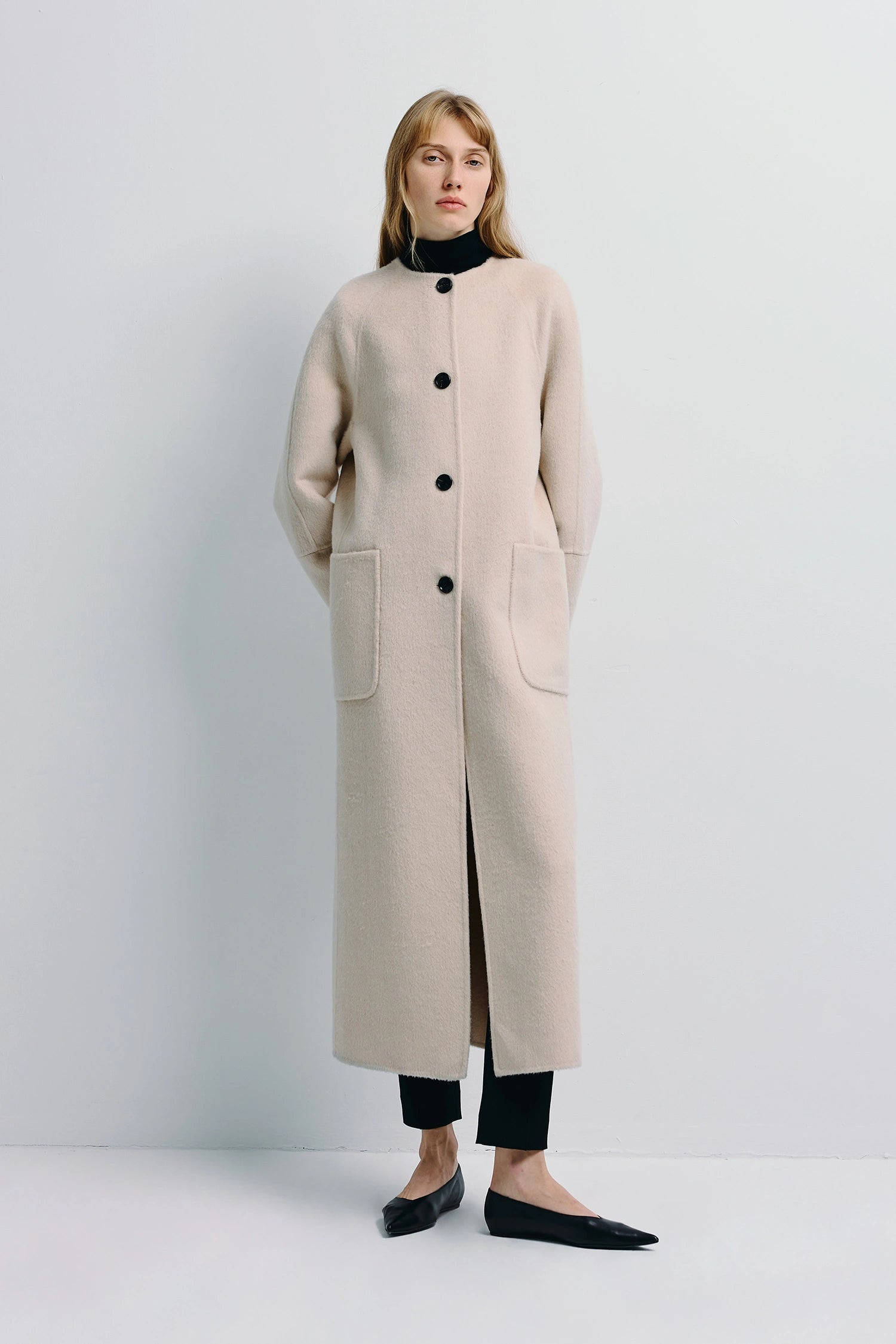 Iana Collarless Handmade Coat | Wool Alpaca Silk Blend | Rue Sophie
