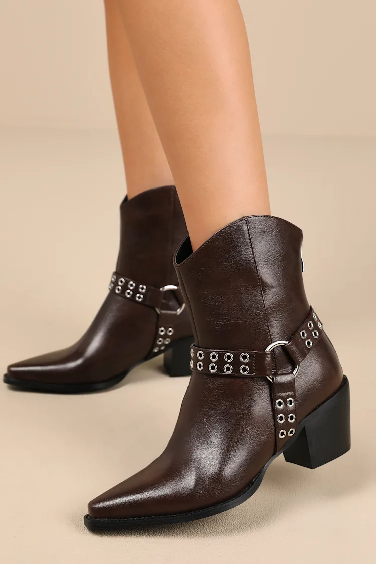 Hallee Brown Pointed-Toe Ankle Booties | Lulus