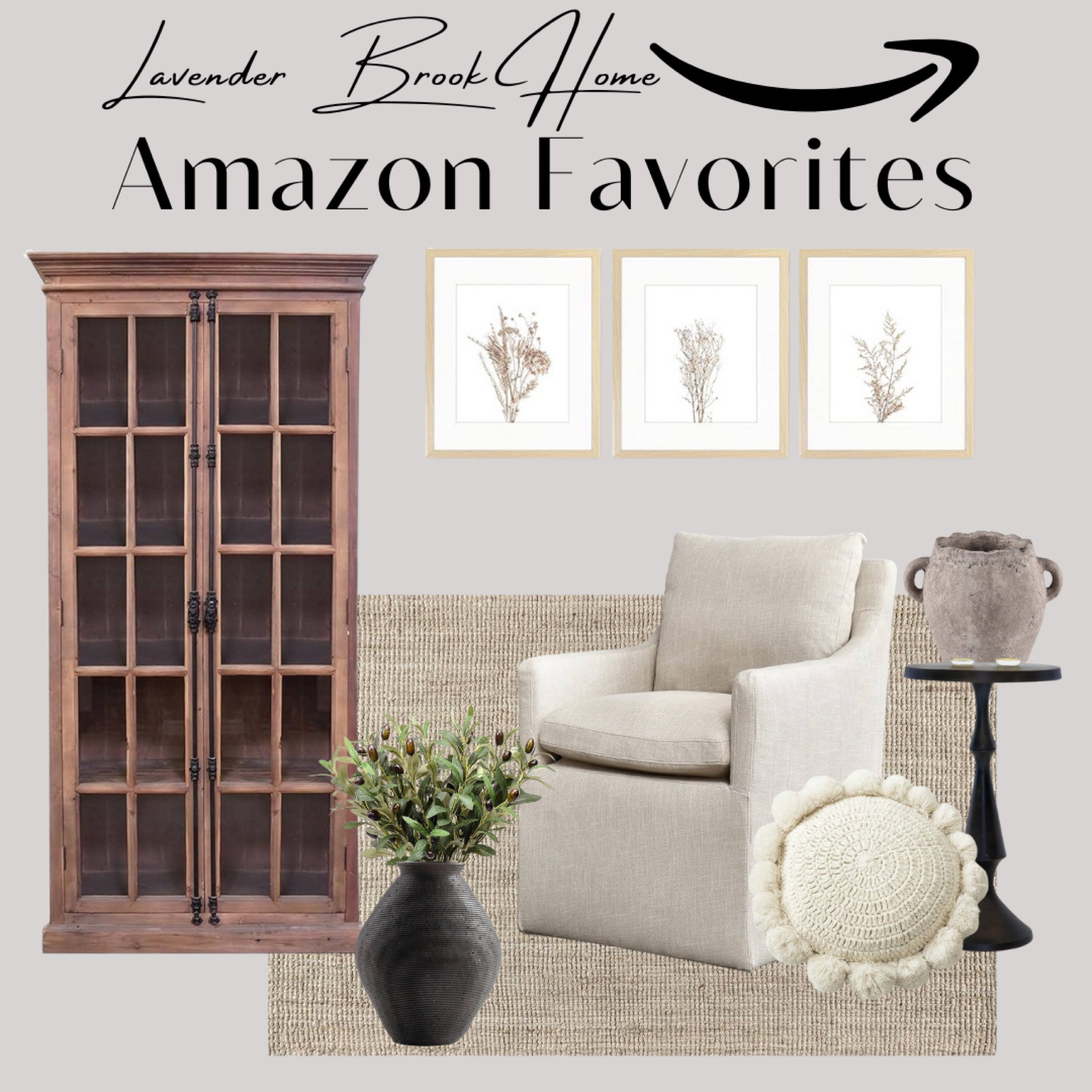 Explore a meticulously curated Amazon home decor mood board, showcasing an exquisite selection of decor, bedding essentials, decorative accents, textiles, rugs, curtains, vintage treasures, and inspired home decorating ideas to elevate your space. 

Cozy chair /beautiful hutch/Cremone bolt hutch/pottery/olive stems/ Accent pillow/botanical art

#LTKstyletip #LTKhome