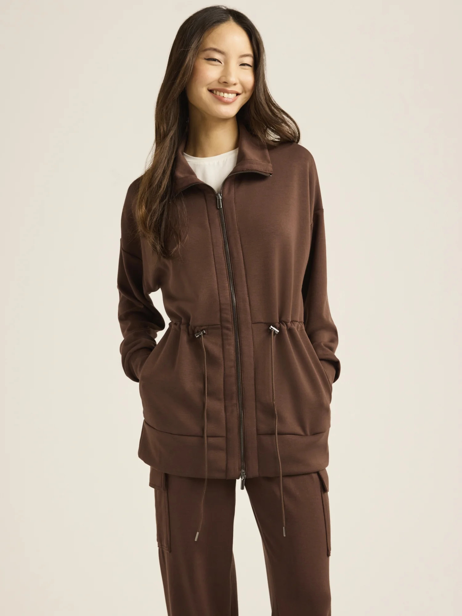 Scoop Women’s and Women's Plus Ultimate ScubaKnit Longline Drawstring Zip Jacket, Sizes XS-4X -... | Walmart (US)