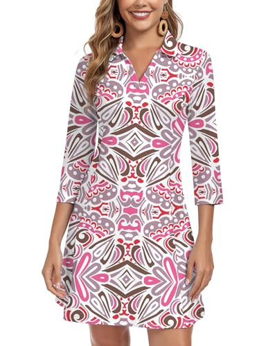 WOWENY 3/4 Sleeve Dress for Women with Pockets V Neck UPF 50+ Casual Sun Dress Breathable Quick D... | Amazon (US)