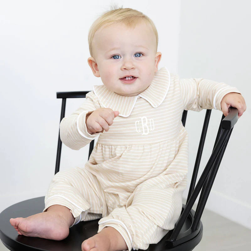 Tan Stripe Romper | Classic Whimsy