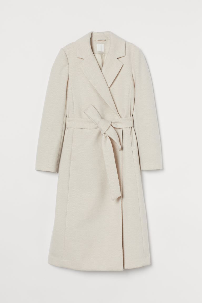 Coat in woven fabric with a soft, brushed finish. Notched lapels, wrapover front with concealed s... | H&M (US + CA)