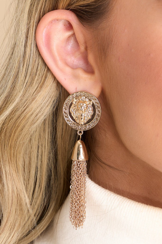 Lioness Gold Earrings | Red Dress 