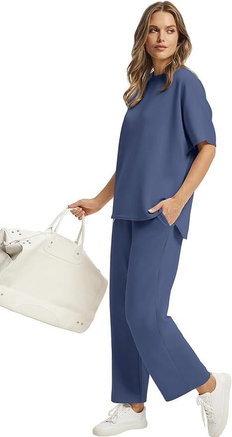 SAMPEEL Two Piece Sets for Women Summer Outfits Oversized Wide Leg Crop Pants Lounge Sets Airport... | Amazon (US)