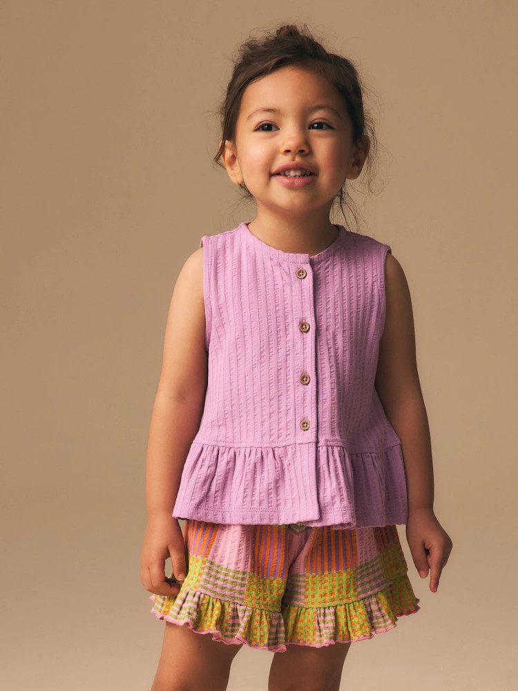 Lilac Purple Check Peplum Vest and Shorts Set (3mths-7yrs) | Next US