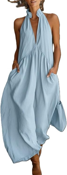 Melliflo Womens 2026 Casual Long Summer Dresses Sleeveless Strappy Loose Flowy Beach Vacation Maxi Dress with Pockets | Amazon (US)